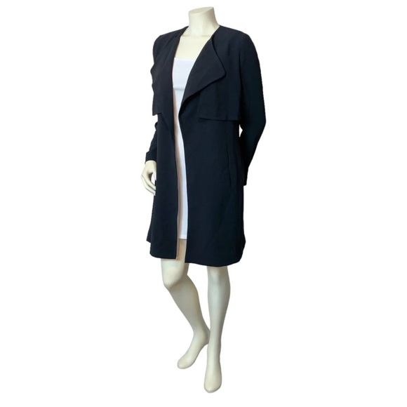 Romeo & Juliet Couture Black Waterfall Open Front Trench Coat - Picture 2 of 5
